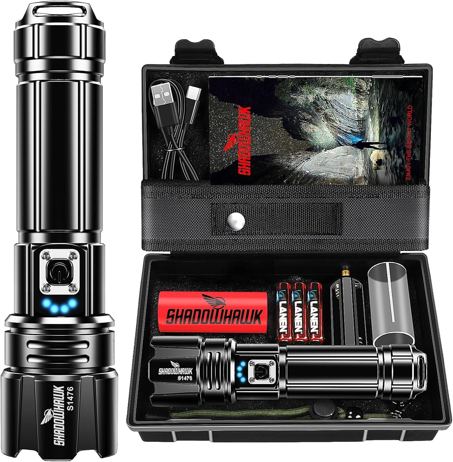 Shadowhawk 10000 Lumen XHP70.2 LED USB Rechargeable Tactical Flashlight
