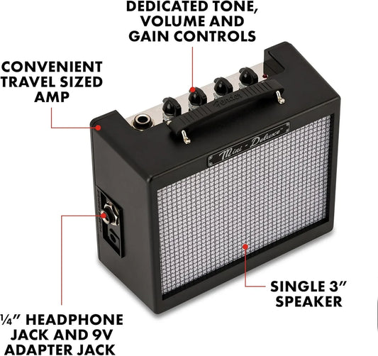 Fender Mini Deluxe 1W Portable Black Guitar Amplifier – Compact Sound - Gomix Brands Outlet