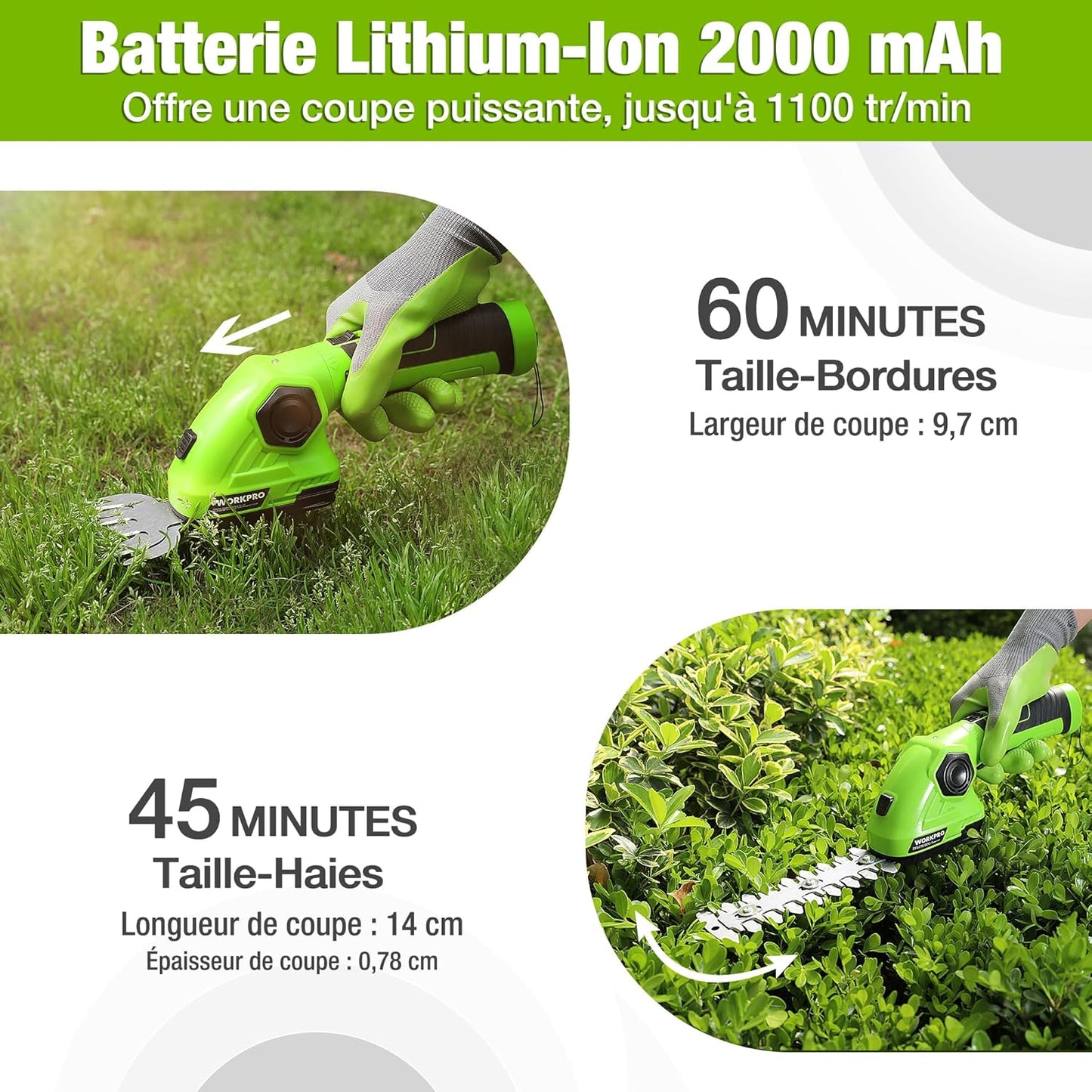 WORKPRO 7.2V Cordless Hedge & Grass Trimmer with Rotating Handle