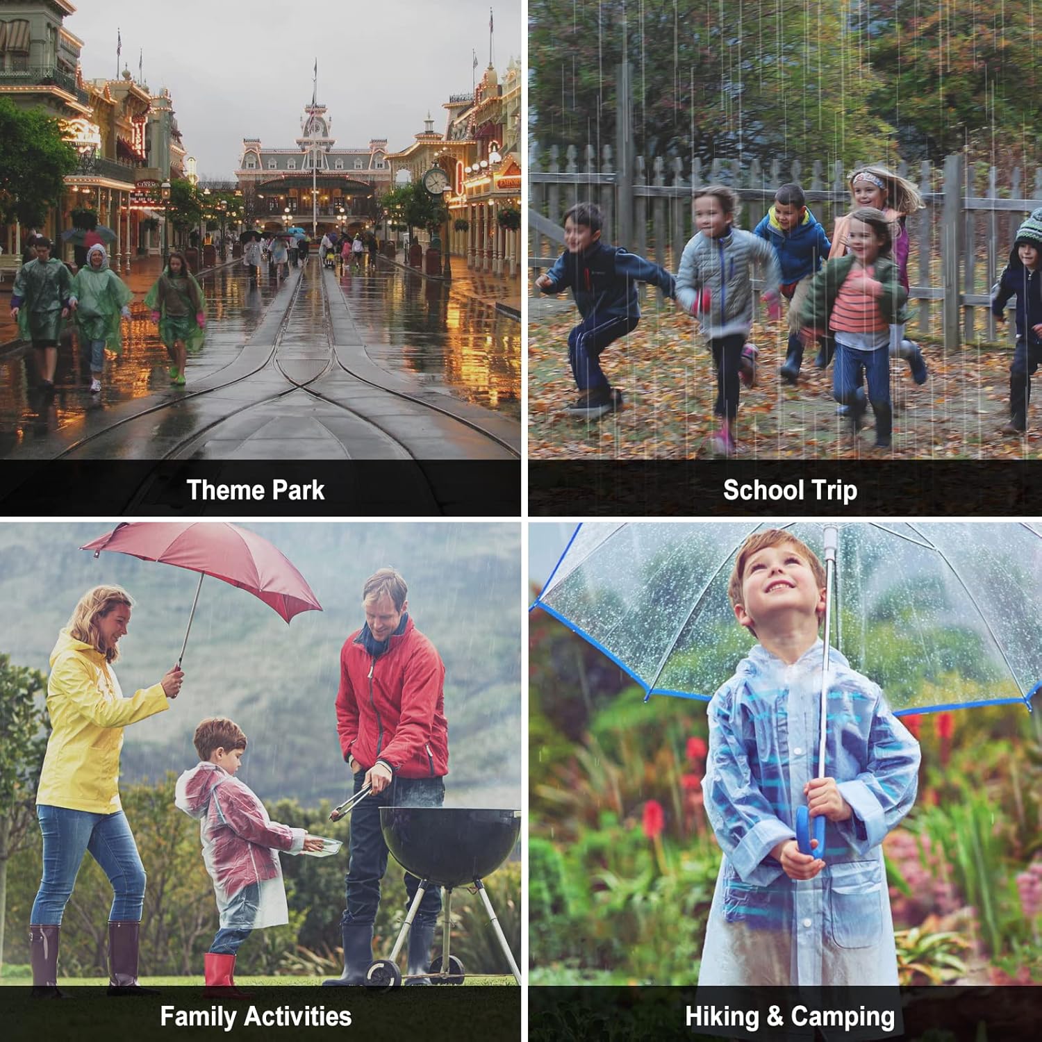 Newbyinn Raincoats 2 Pack EVA Rain Ponchos for Kids with Hood