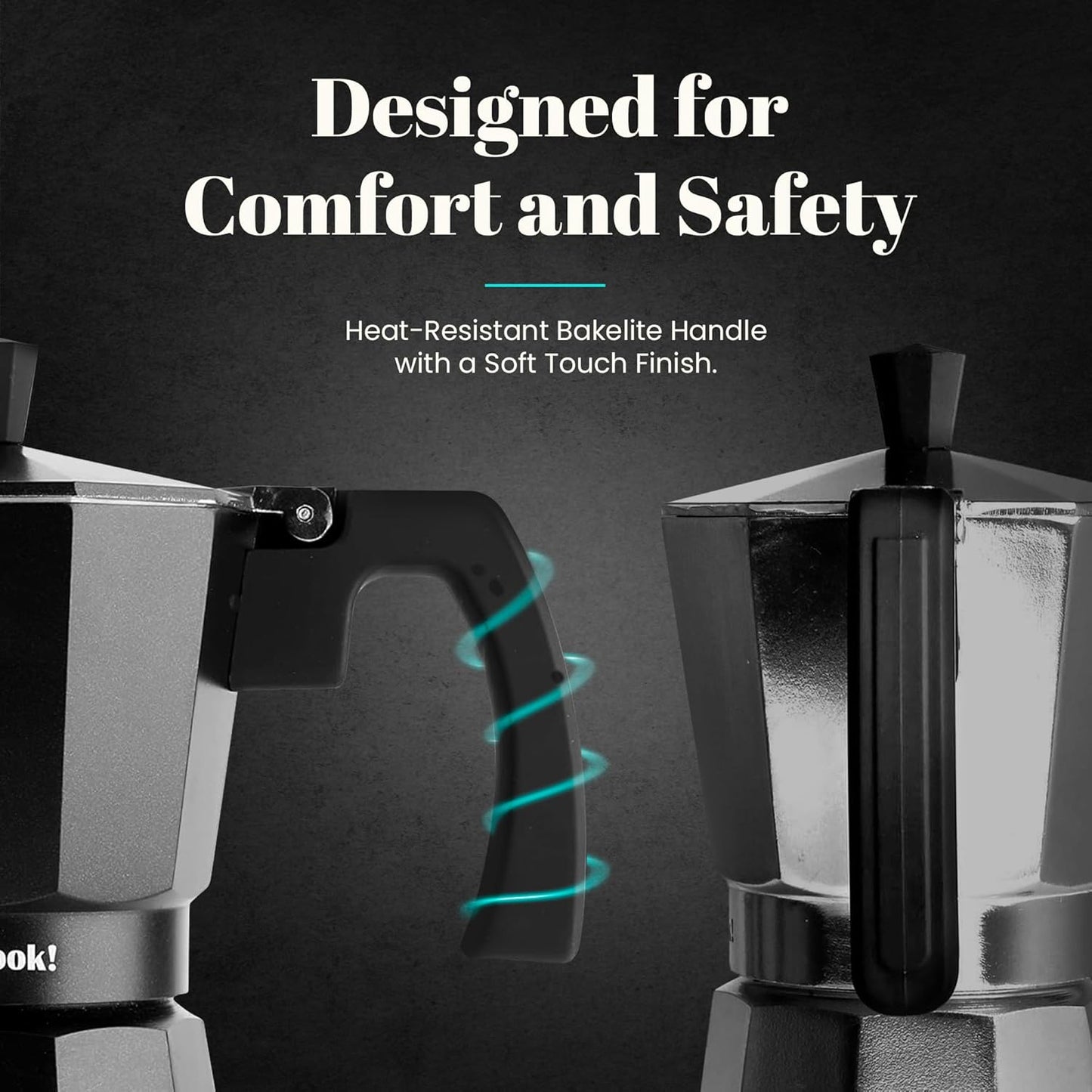 WECOOK! 6‑Cup Induction‑Ready Black Aluminum Moka Coffee Maker