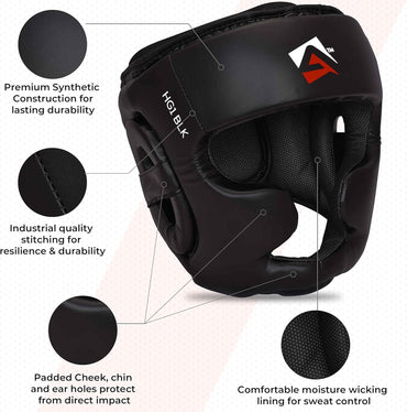 AQF Premium Full Face Boxing Headguard: MMA Training Headgear Muay Thai Sparring Protection
