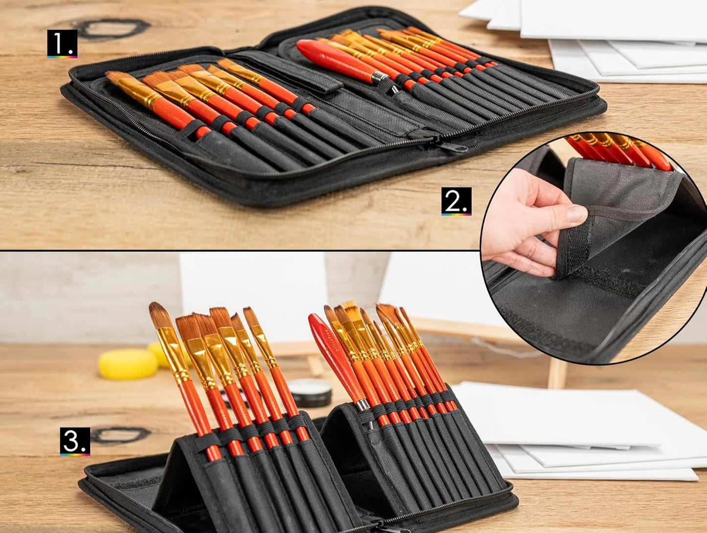 OfficeTree 20-Piece Acrylic Brush Set with Soap, Case, Palette Knife