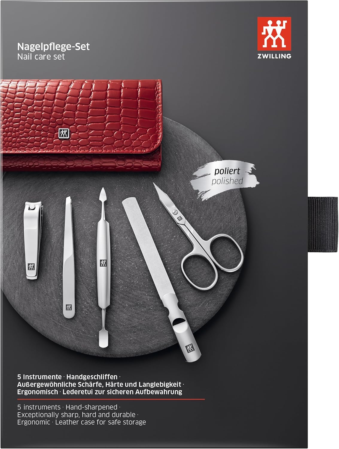 ZWILLING Classic INOX Travel Nail Kit, Red Leather 6-Piece Set