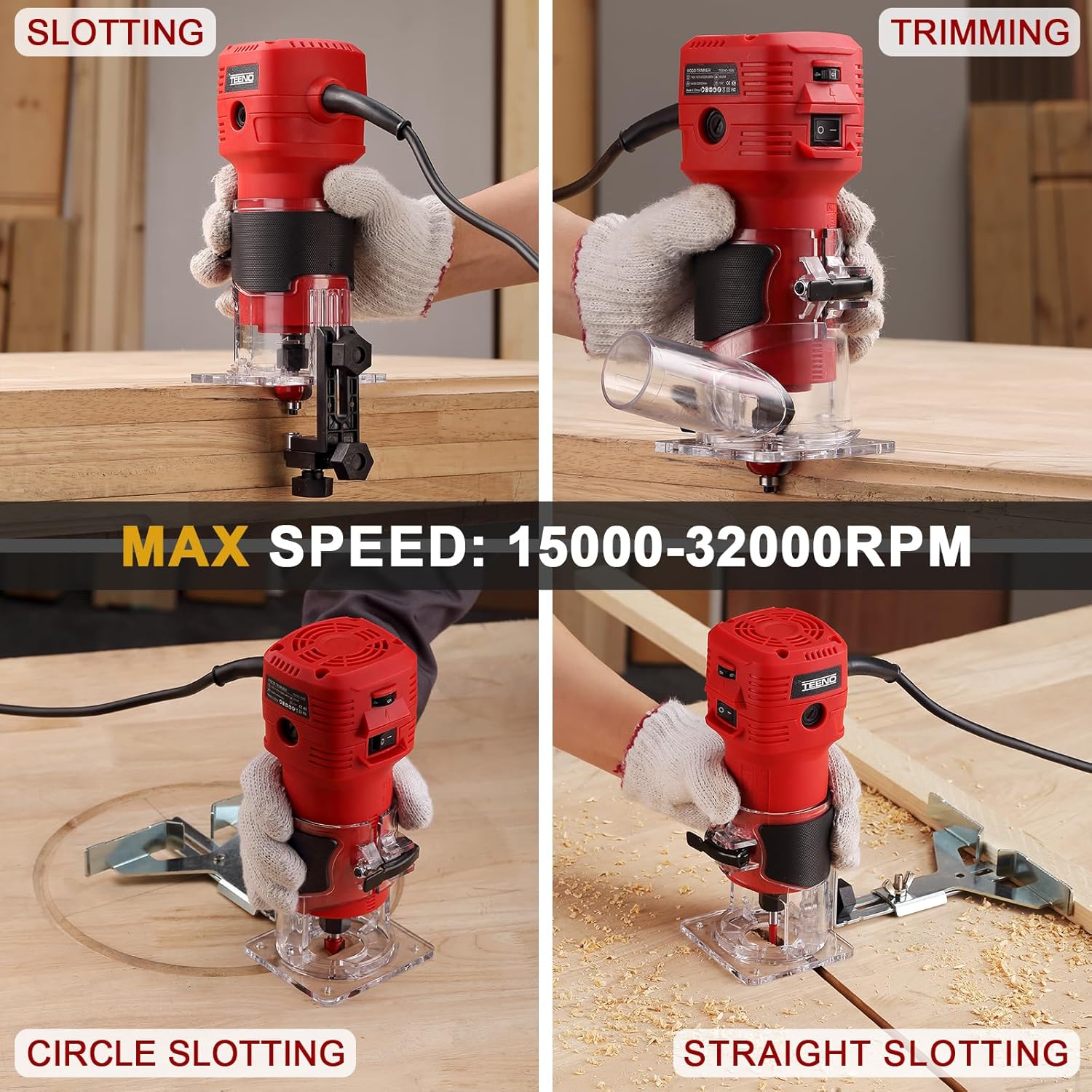 TEENO 650W Compact Wood Router with 12‑Piece 1/4" Bit Set