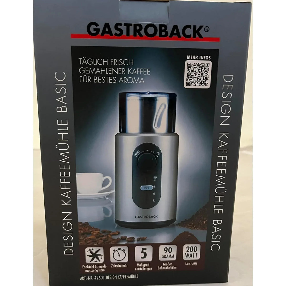 Gastroback Design Coffee Grinder Basic with Stainless Steel Blade and 5 Grind Settings - Gomix Brands Outlet