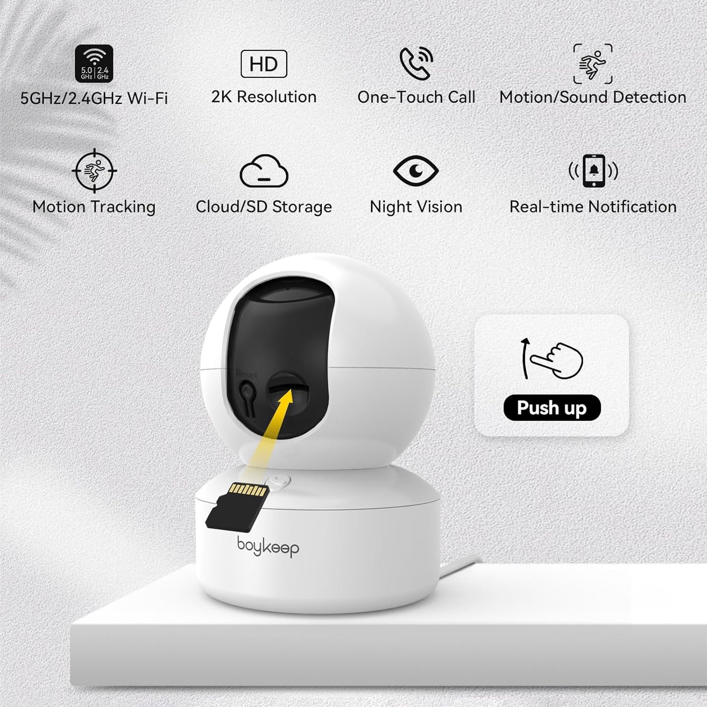 BoyKeep 2K Indoor Pet Camera, 360° Pan Tilt, Night Vision