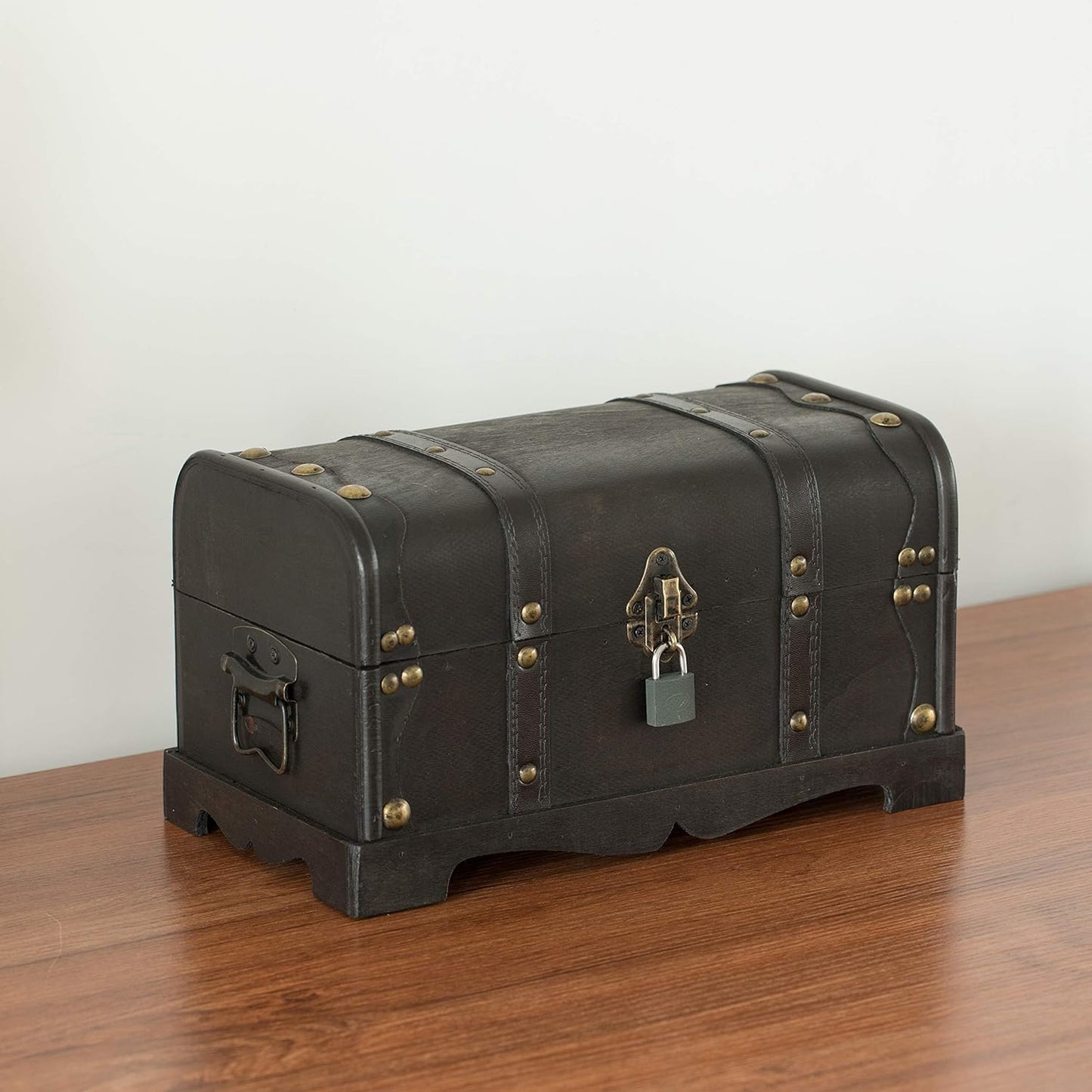 Vintage Pirate Wooden Treasure Chest with Padlock, Small Storage