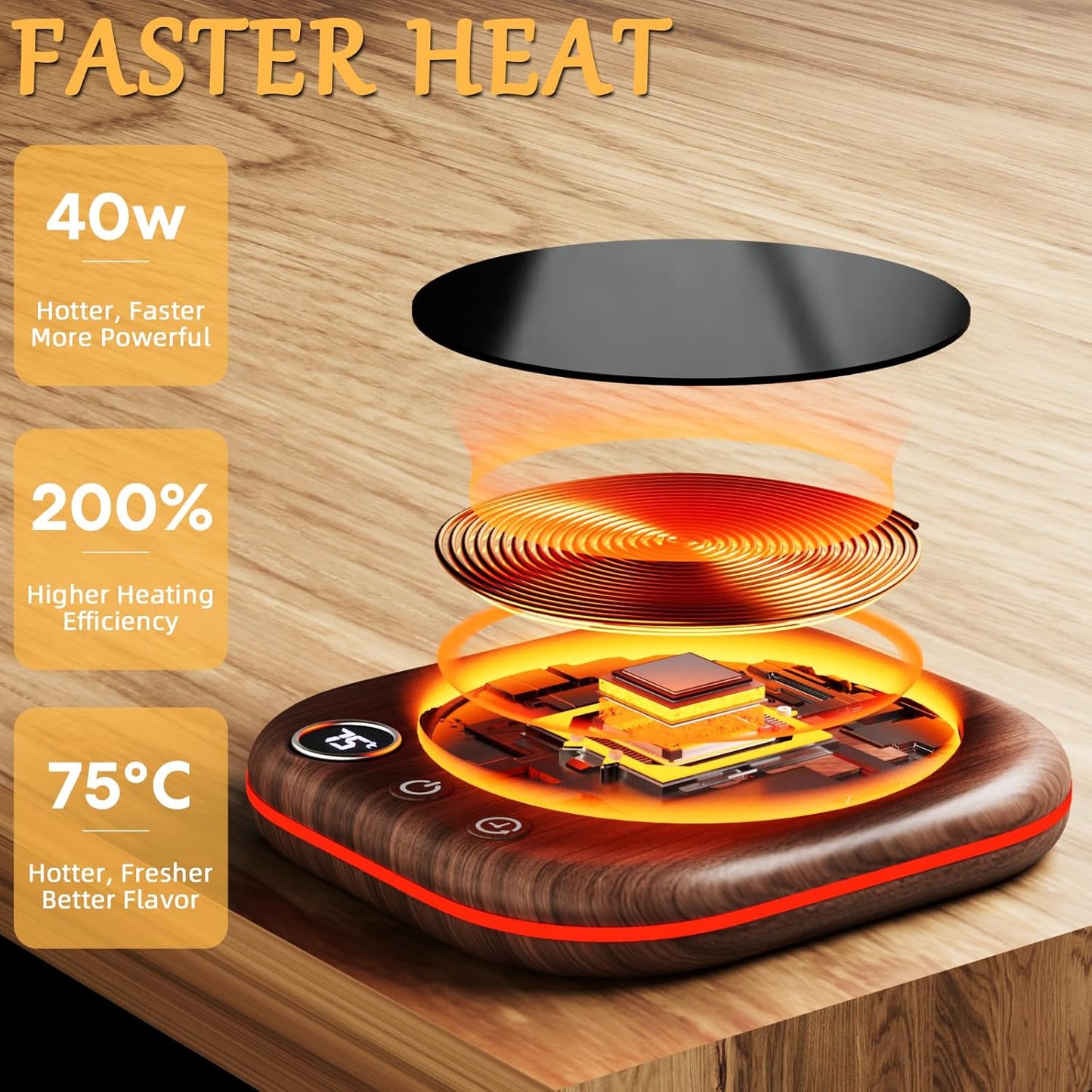 Smart Coffee Mug Warmer with Lighting, 3 Temperature Control, Auto Shut Off