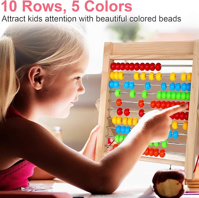Bestdon Wooden Calculator Slider Abacus with Multicolour Beads