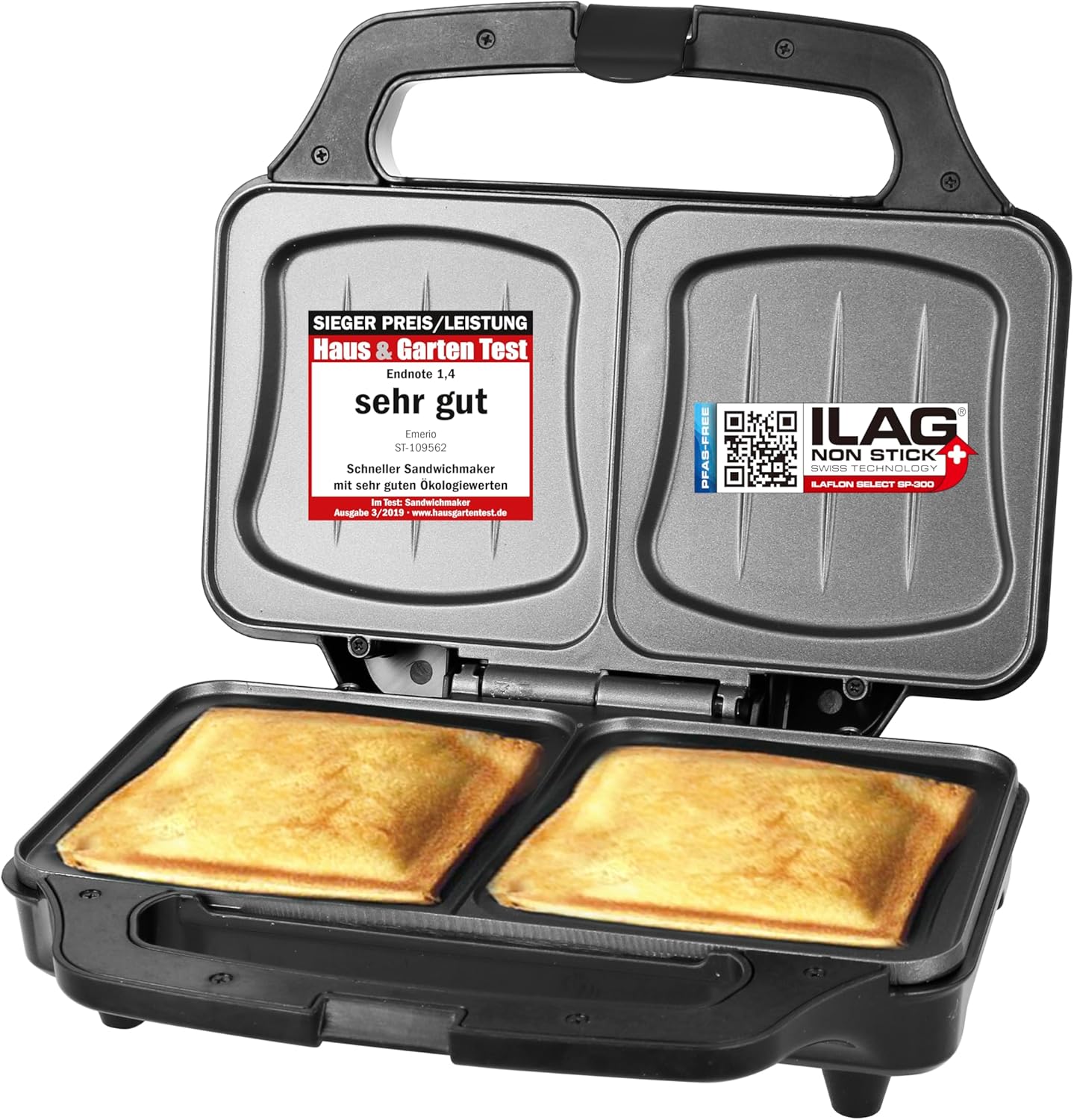 Emerio XXL Sandwich Toaster 900W Shell-Shape Leak-Proof BPA-Free