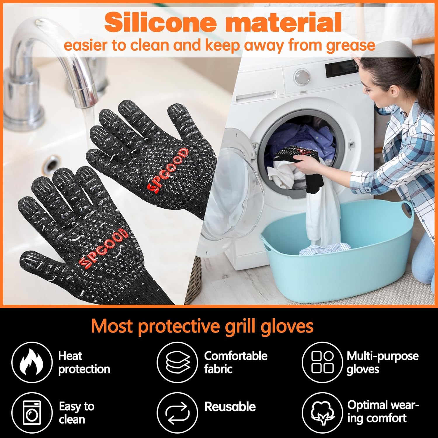SSPGOOD High Quality BBQ Grill Gloves Oven Gloves washable material