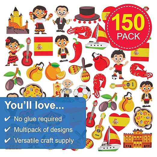 Baker Ross Spain Foam Stickers – 150 Vibrant 3D Craft Stickers for Kids