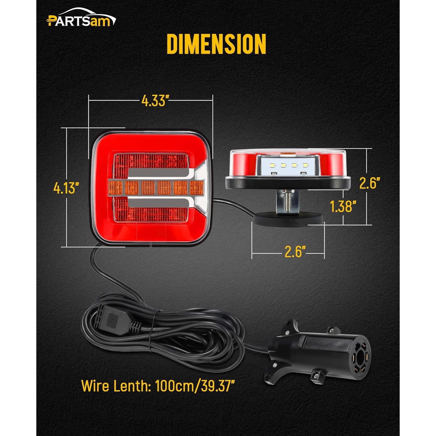 Partsam Square LED Magnetic Trailer Light Kit with 7‑Pin Plug