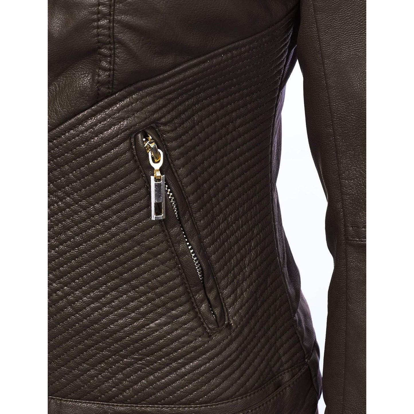 Made By Johnny Women's Vegan Leather Biker Jacket – Coffee XL