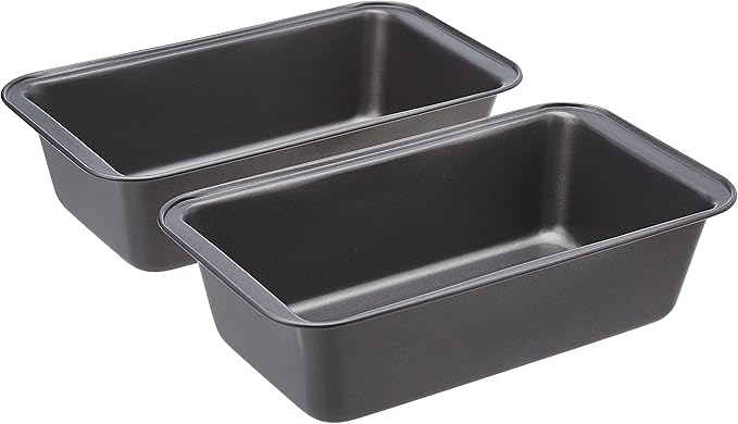 Amazon Basics 2-Piece Non-Stick Carbon Steel Loaf Pan Set, Grey