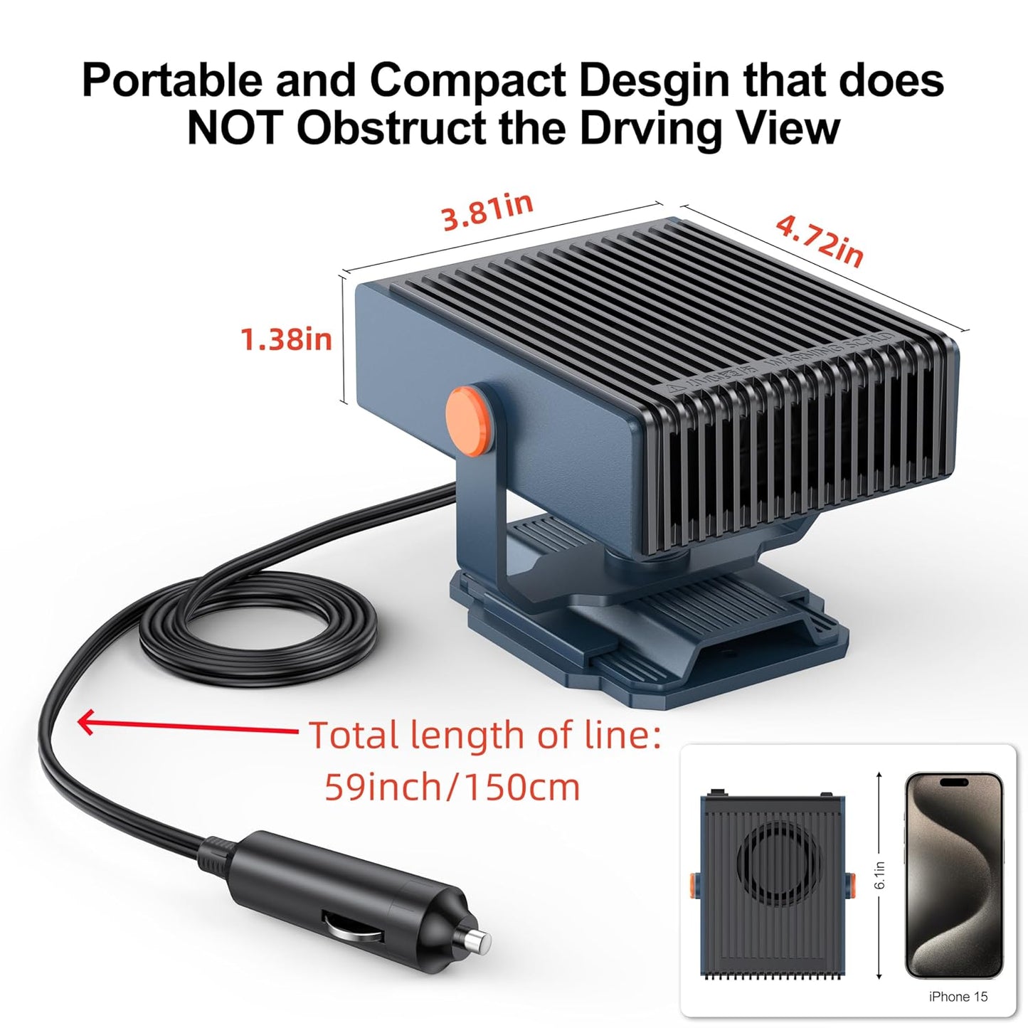 UVOOI 12V Portable Car Heater & Defroster with Cooling Fan