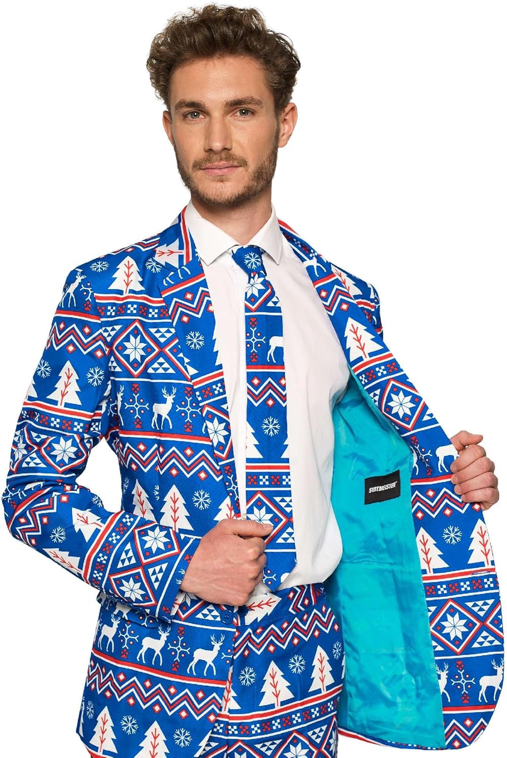 Suitmeister Men's Christmas Blue Nordic Business Suit Set
