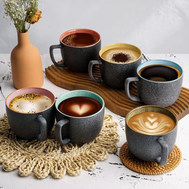 MIAMIO 6-Piece 470ml Ceramic Coffee Mug Set – Colorful Stoneware Las Palmitas Collection