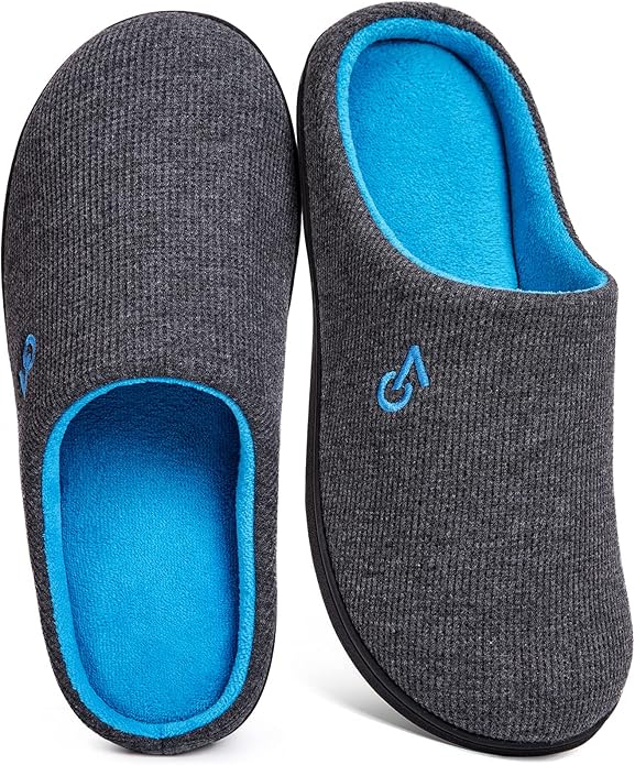 VeraCosy Men's Two-Tone Memory Foam Slippers with Plush Fleece
