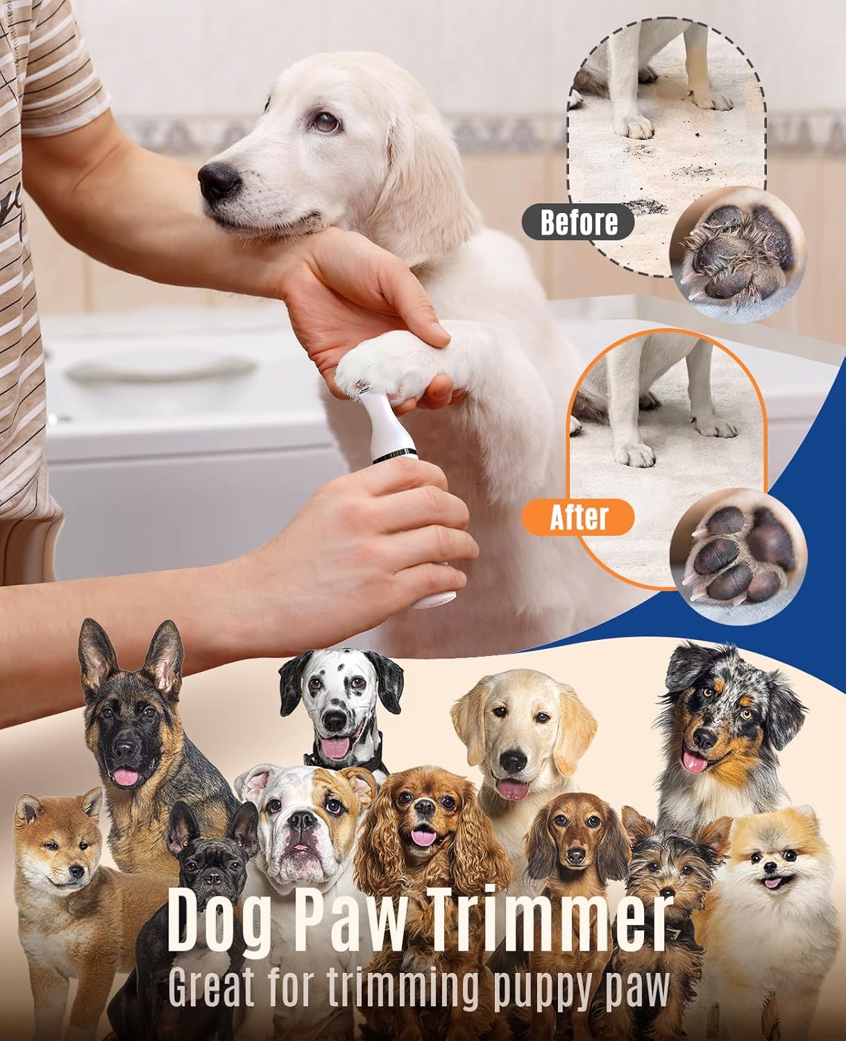 Ultra-Quiet Pet Paw Trimmer with Two Blades for Dogs and Cats