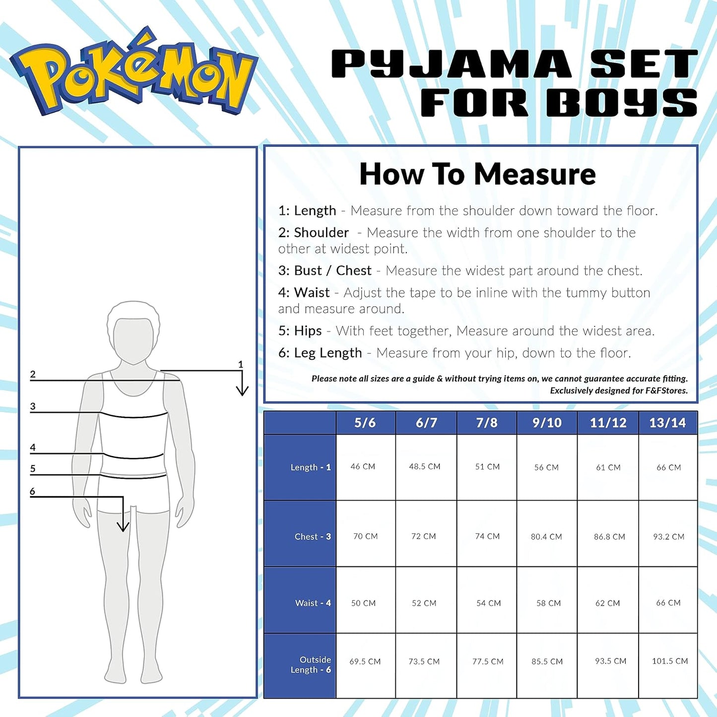 Pokemon Boys Pyjamas Set Comfortable Polyester Sleepwear