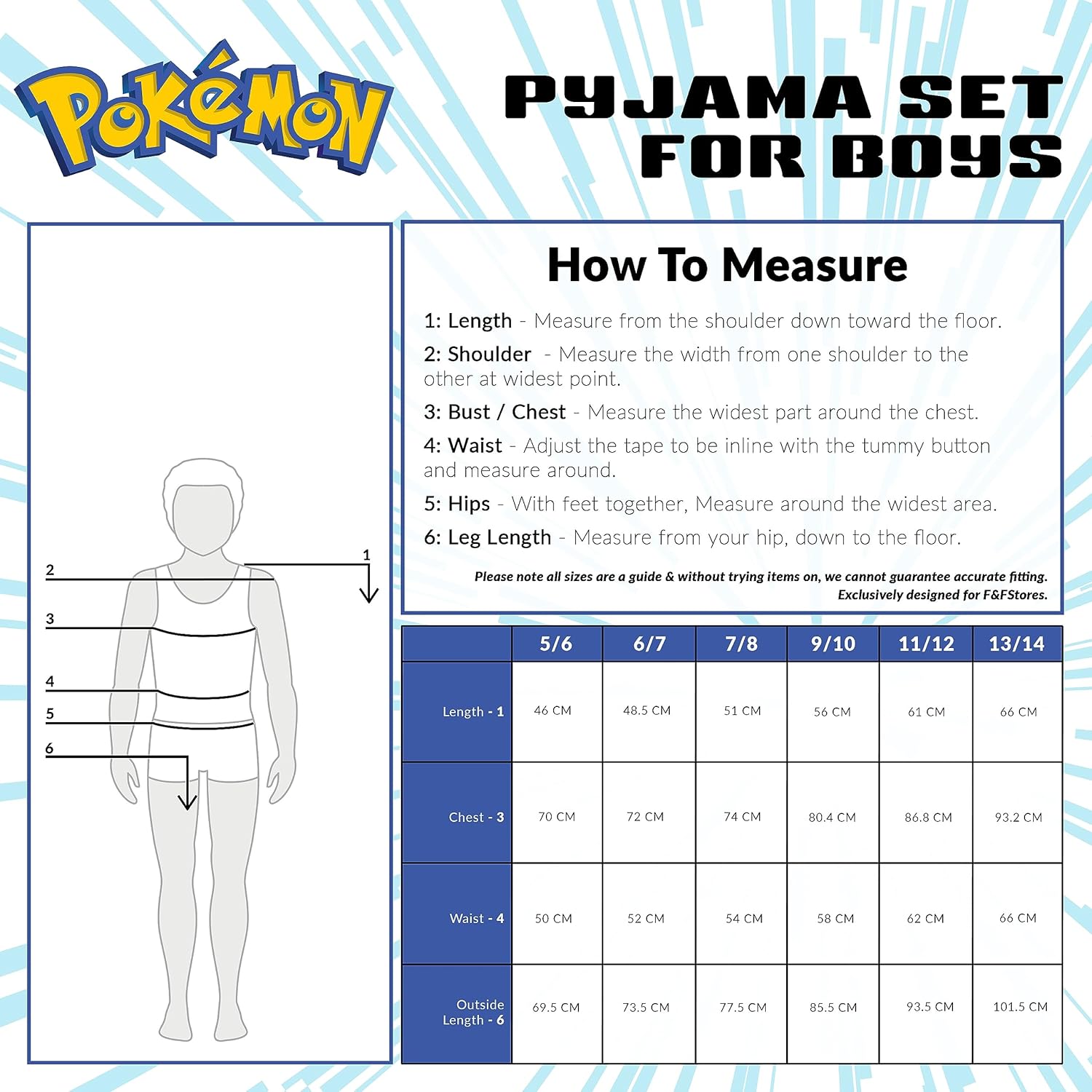 Pokemon Boys Pyjamas Set Comfortable Polyester Sleepwear