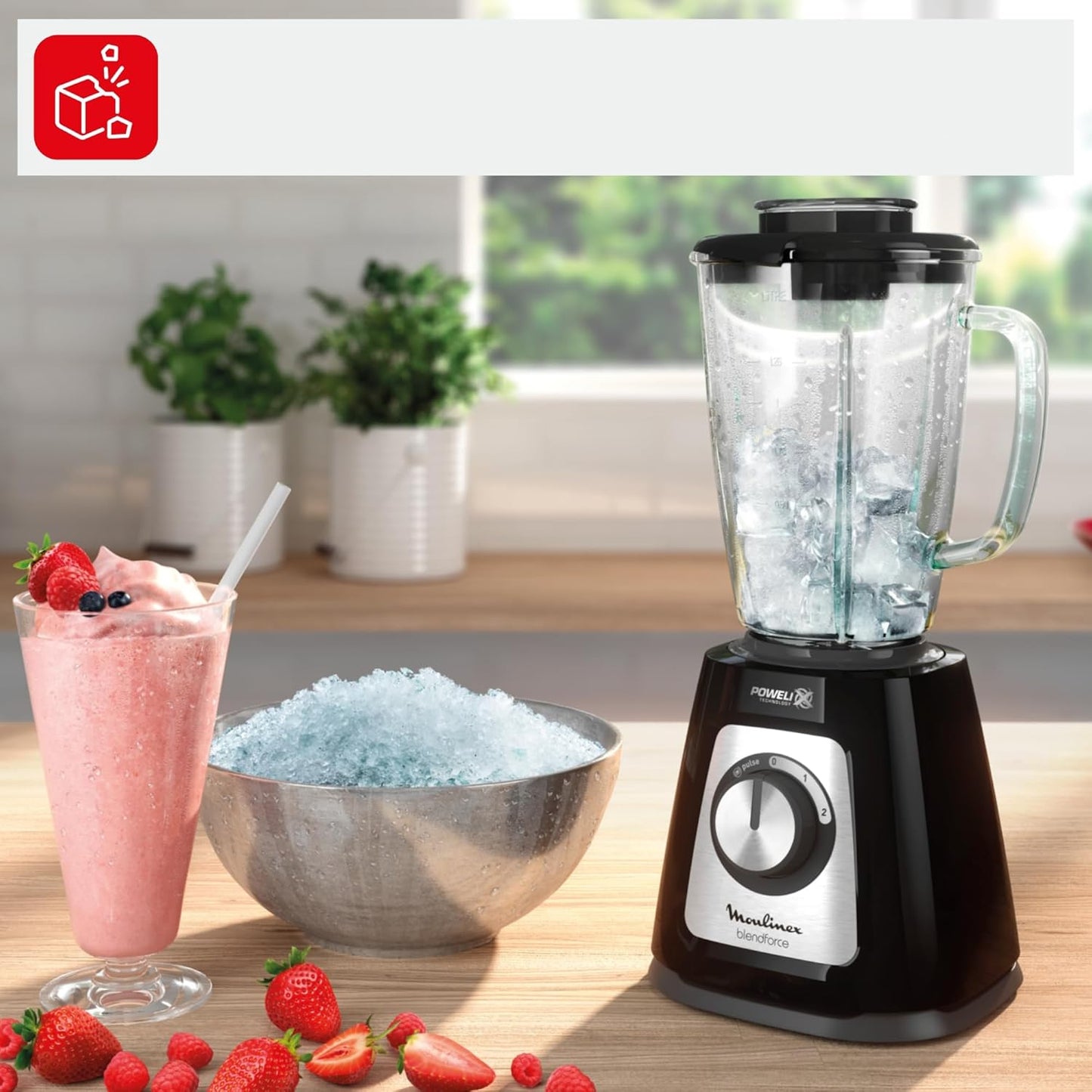 Moulinex Blendforce 800W Standing Mixer with 1.75L Glass Bowl Black