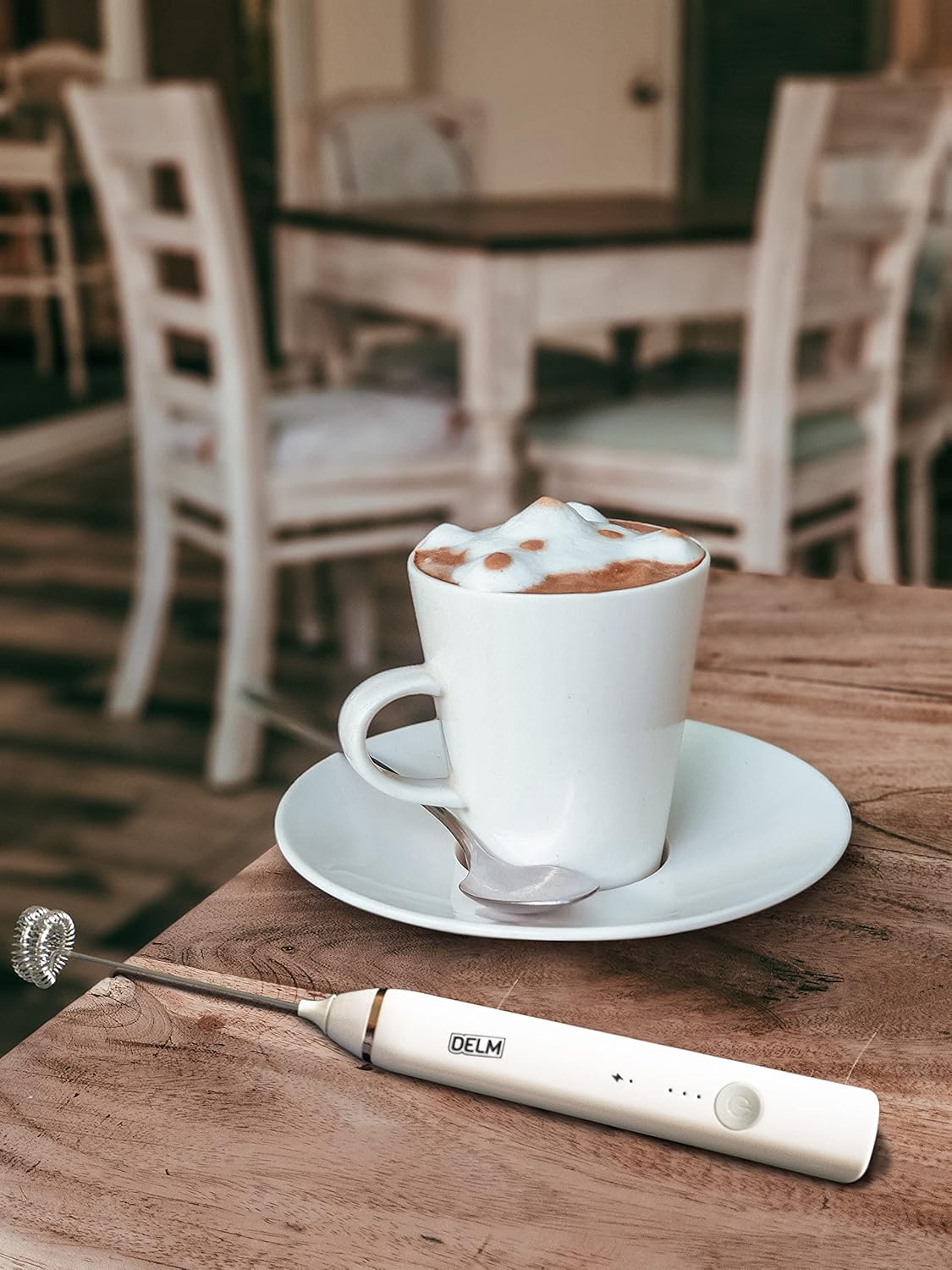 Delm Stainless Steel USB Electric Milk Frother Wand for Lattes & Cappuccinos
