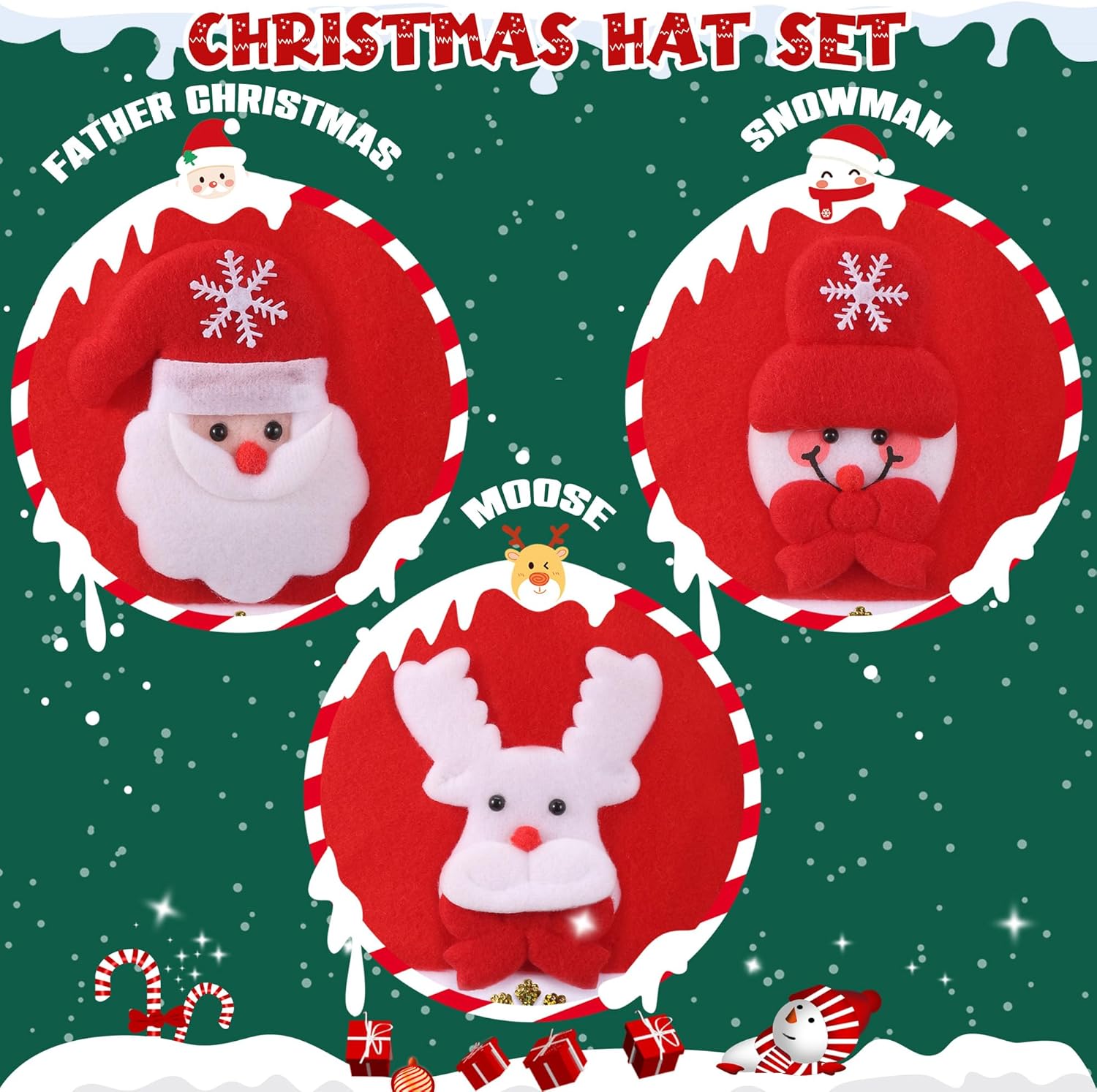 Festive Vlies Christmas Hat Set for Adults Kids Babies