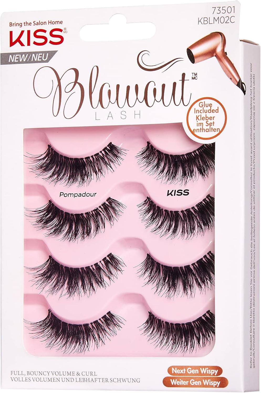 KISS Blowout Lash Collection 4 Pairs Reusable Faux-Mink Eyelash Set with Glue