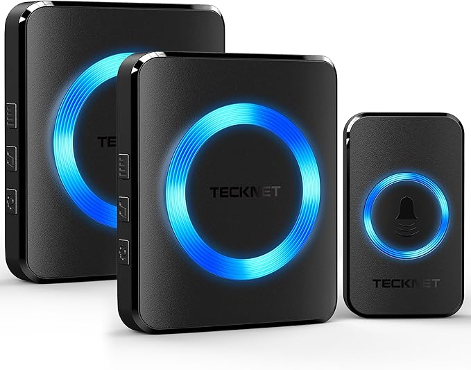 TECKNET Wireless Doorbell Kit: 400m Range, IP65 Waterproof, 2 Receivers