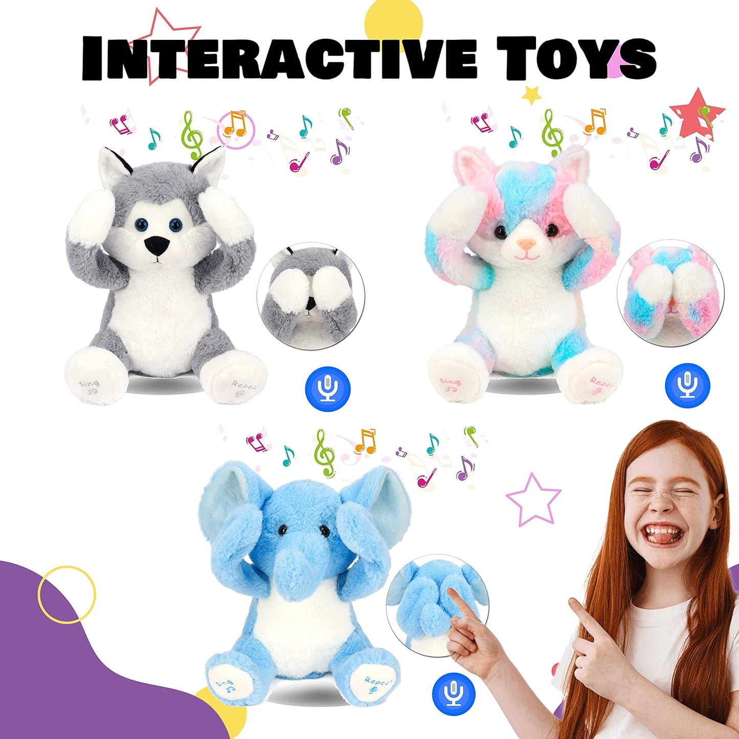 Hopearl Peek-A-Boo Interactive Singing Soft Elephant Plush Toy Blue