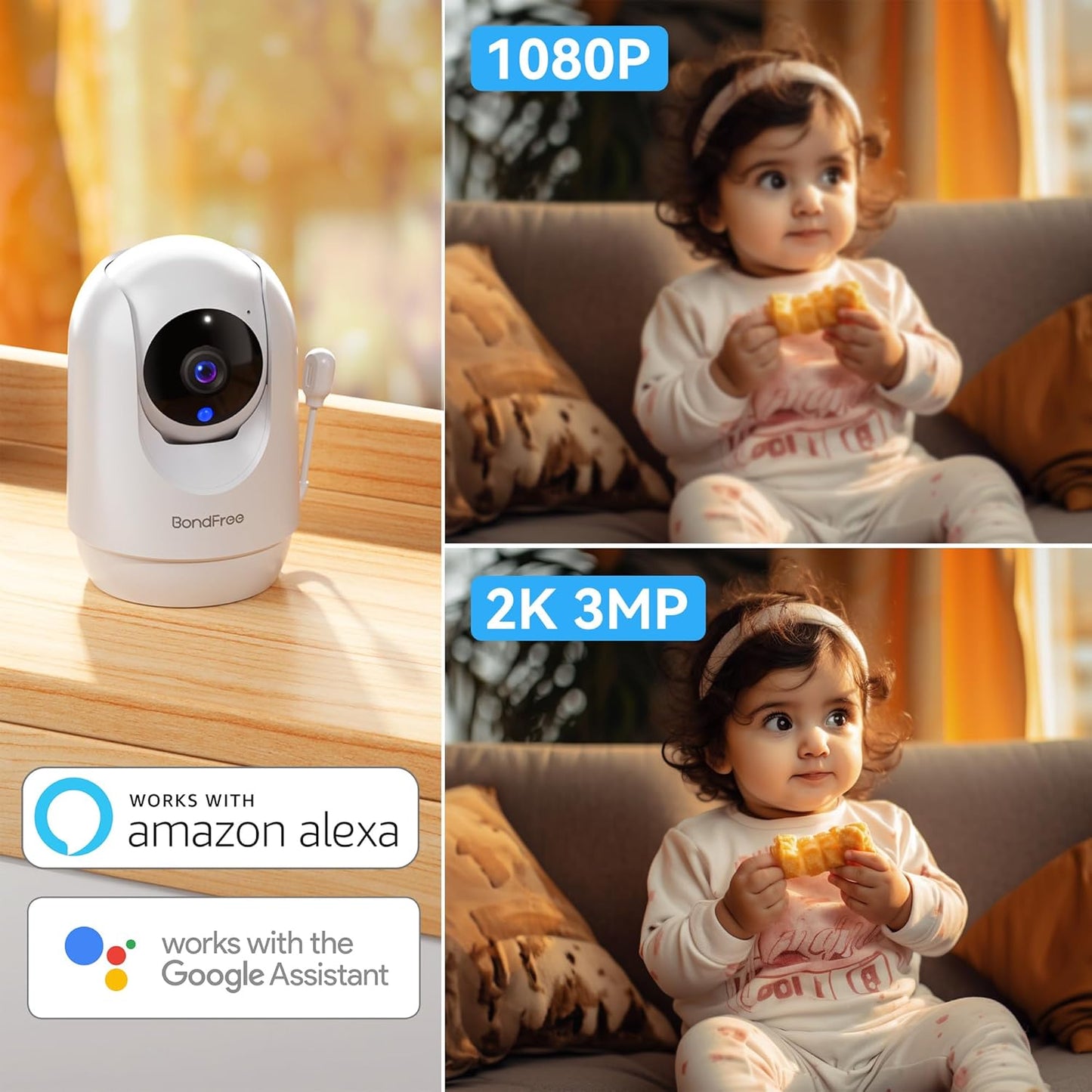 BondFree 2K HD Baby Monitor with Camera and Audio: Crystal Clear View