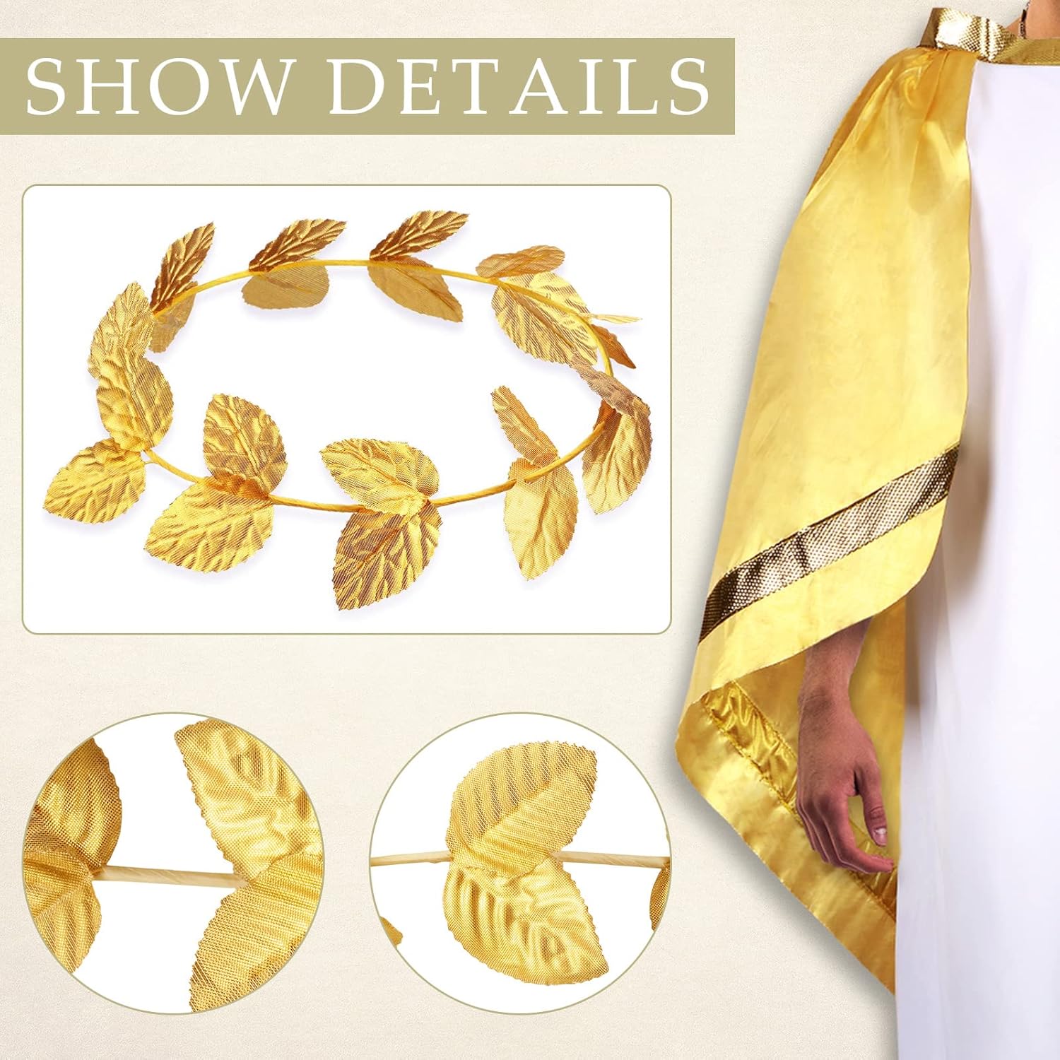 White Roman Toga Costume with Laurel Crown for Adults