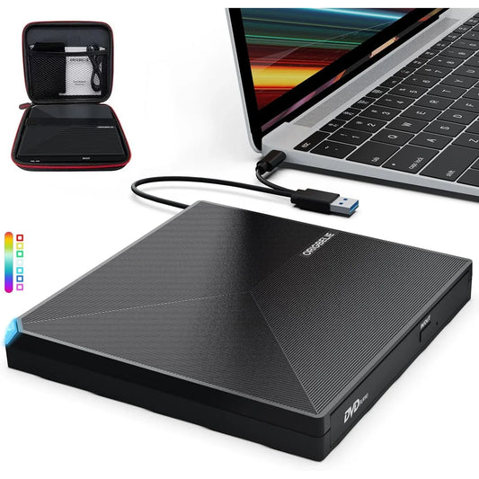 ORIGBELIE Portable USB 3.0 External CD/DVD Burner with RGB - Gomix Brands Outlet