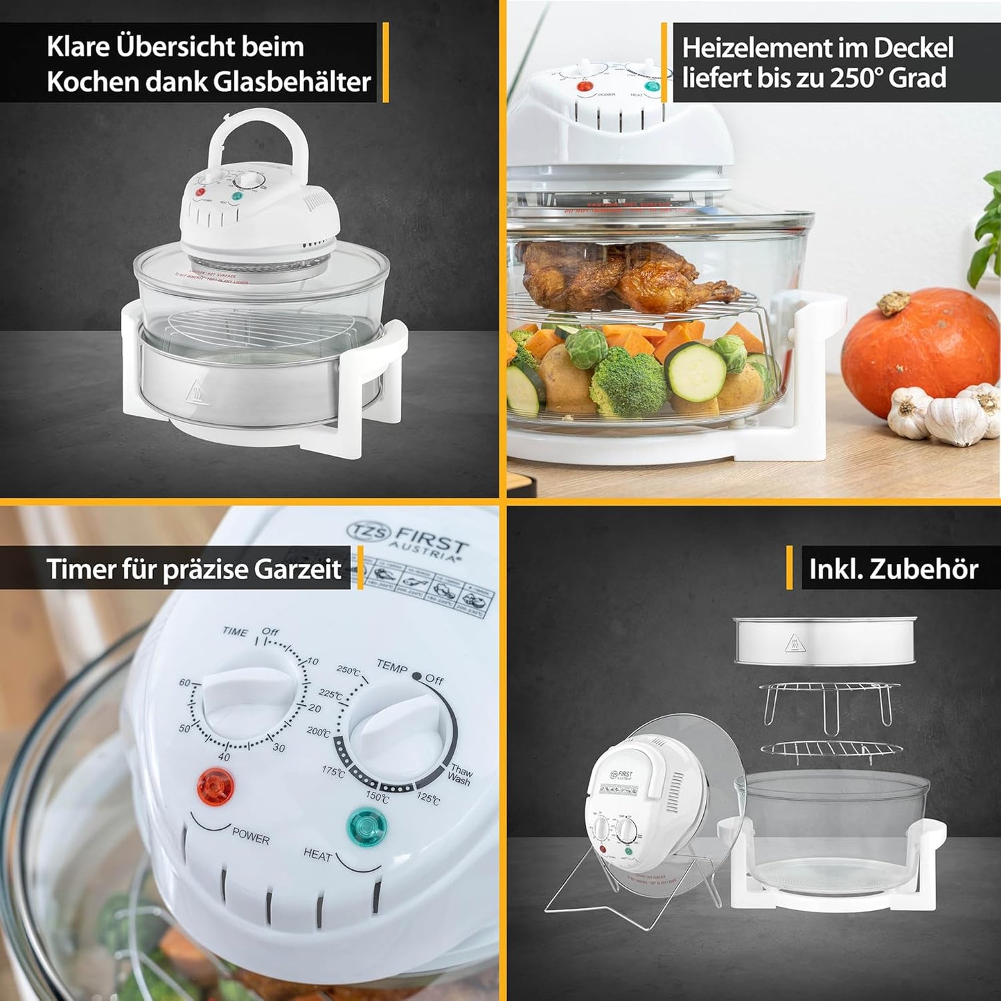 Large 17L TZS First Austria Halogen Oven with Extender Ring