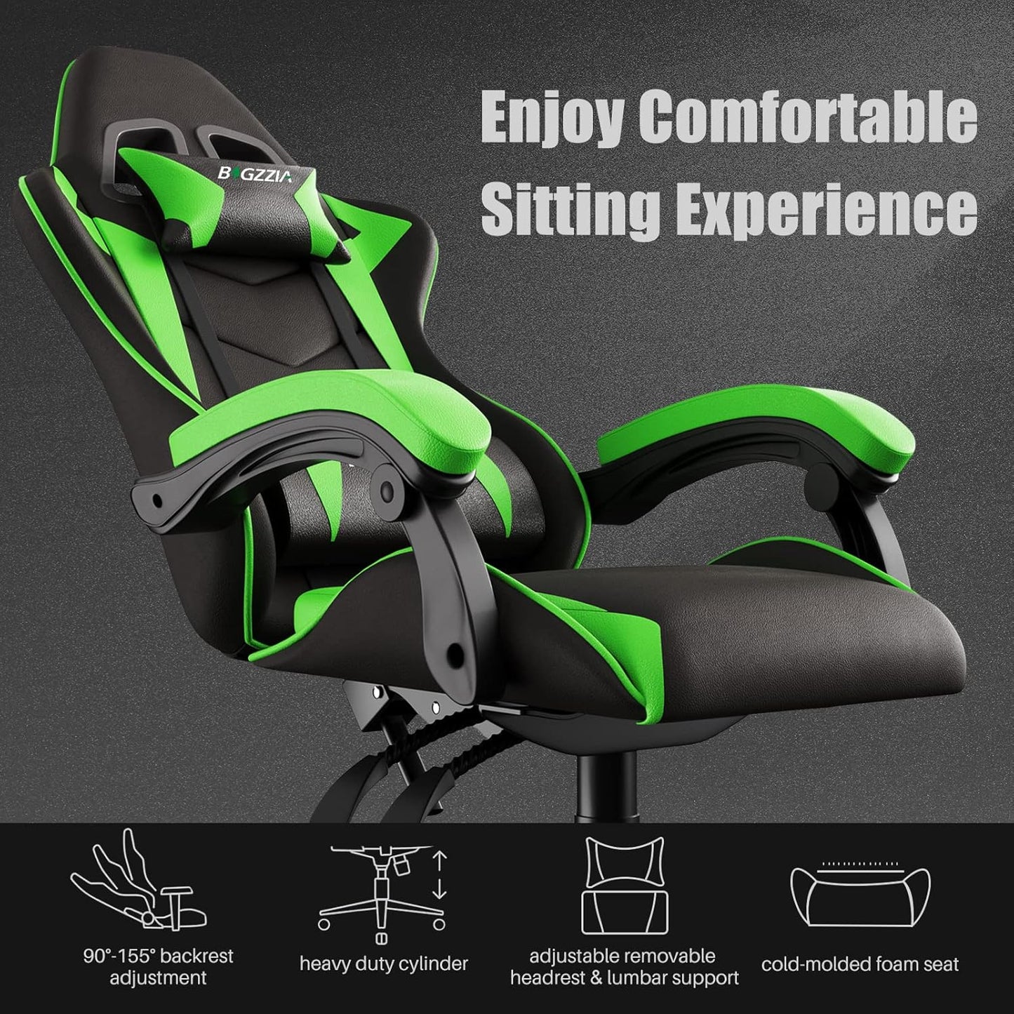 Bigzzia Cute Cat-Ear Gaming Chair with Massage Lumbar, Reclining