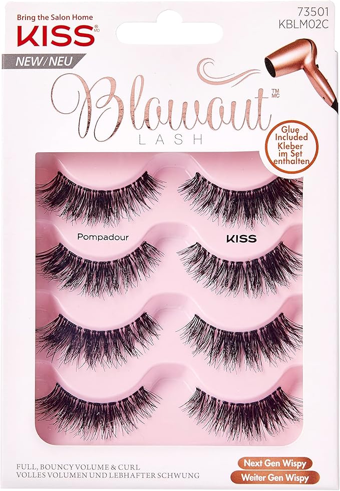 KISS Blowout Lash Collection 4 Pairs Reusable Faux-Mink Eyelash Set with Glue