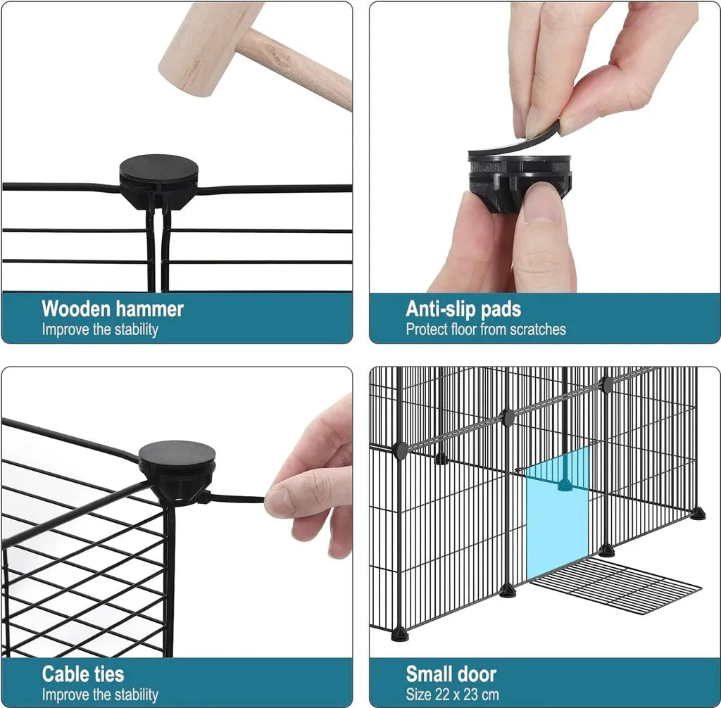 EUGAD Modular Black Metal Rabbit Enclosure with Door