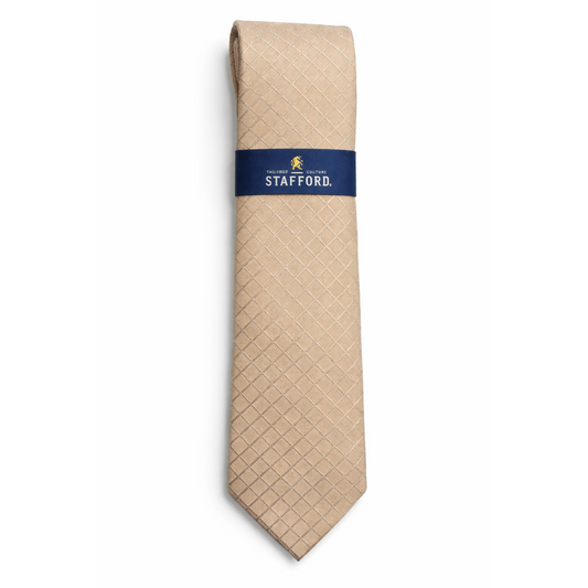 Stafford Men's Beige Diamond weave Textured Tie