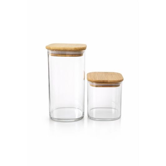 Glass Storage Jars with Airtight Bamboo Lids Set of 4 square and 2 rectangle