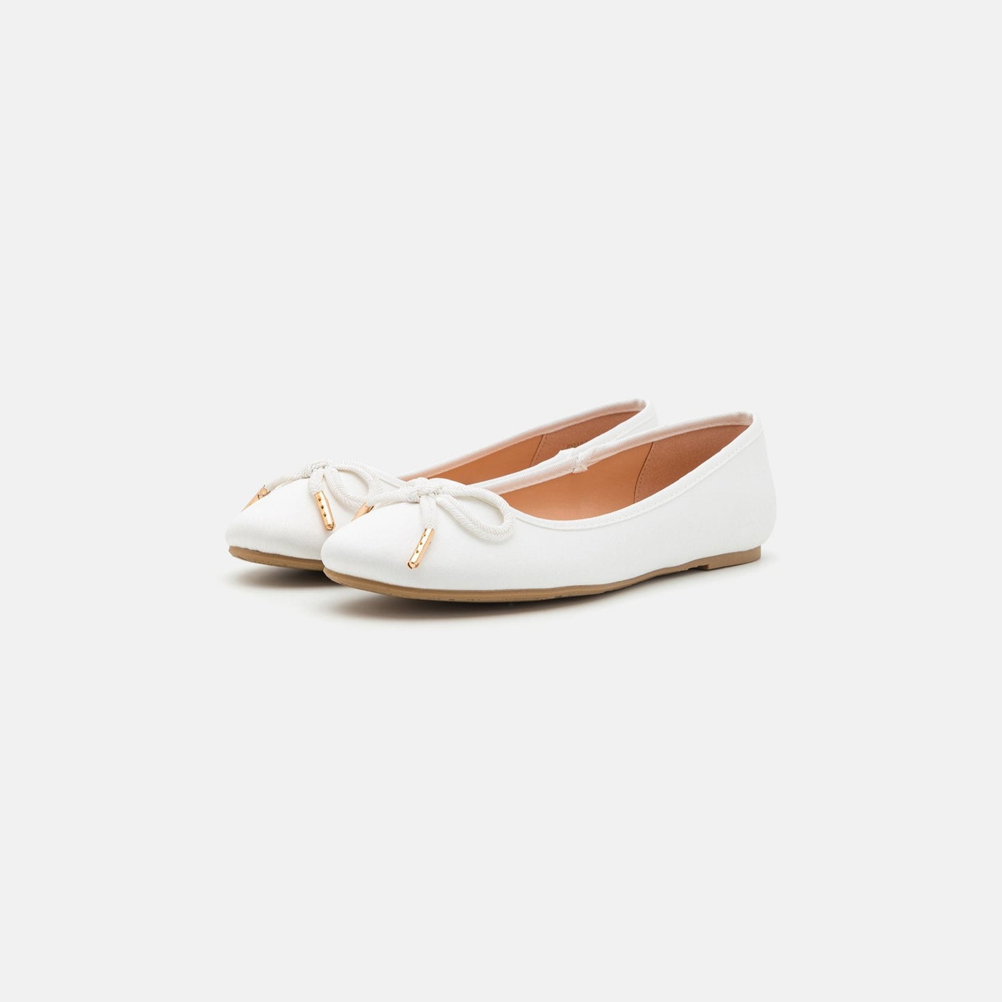 Elegant Women's White Satin Ballerina Flats with Decorative Bow - Comfort Slip-On Style