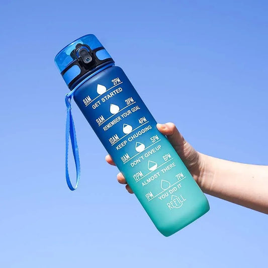 Motivational 1 Liter Gradient Water Bottle with Time Marker & Scale, Leakproof Tritan - Gomix Brands Outlet