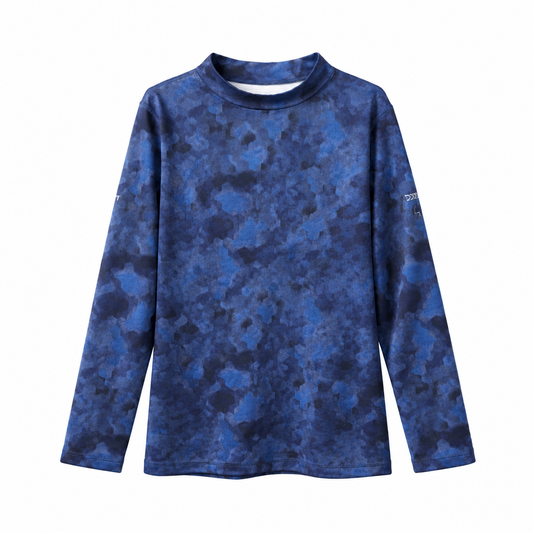Blue camouflage long-sleeve shirt on a white background