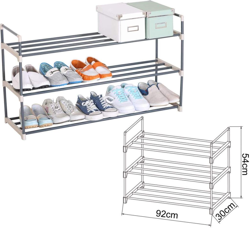 WOLTU Beige 3‑Tier Shoe Rack – Sturdy Steel‑Plastic Organizer for Up to 15 Pairs