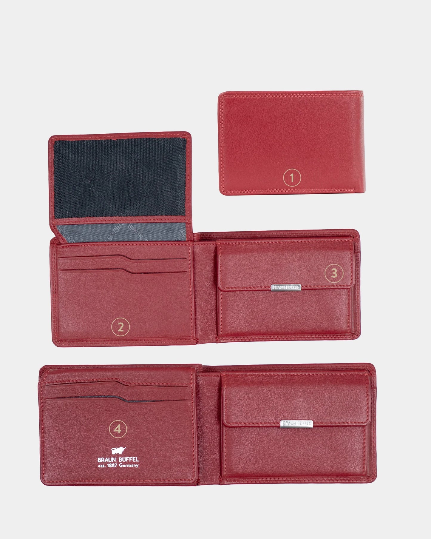 Red Braun Bueffel RFID Golf Wallet with Premium Leather