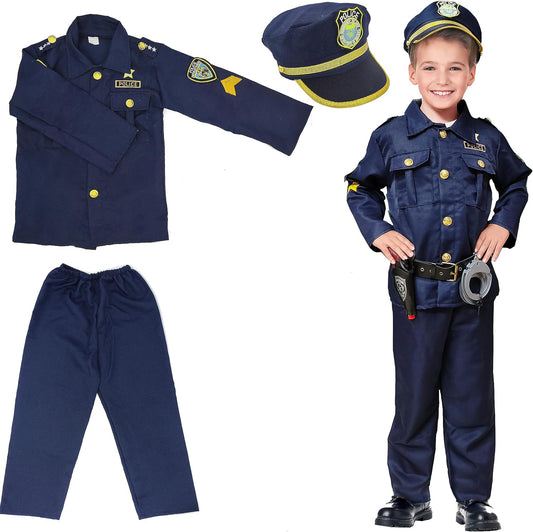 Kizzyland Police Officer Costume for Kids with Accessories, Blue & Black Dress-Up Outfit