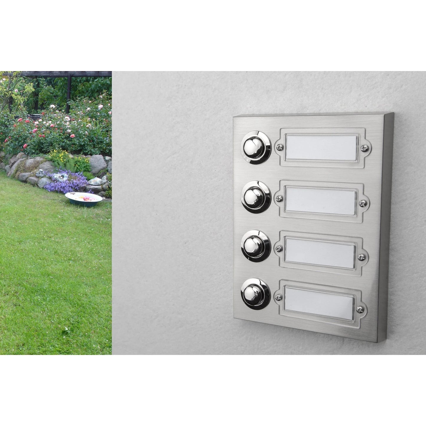 HUBER 4-Way Stainless Steel Rectangular Bell Button with Polycarbonate Nameplate - Gomix Brands Outlet