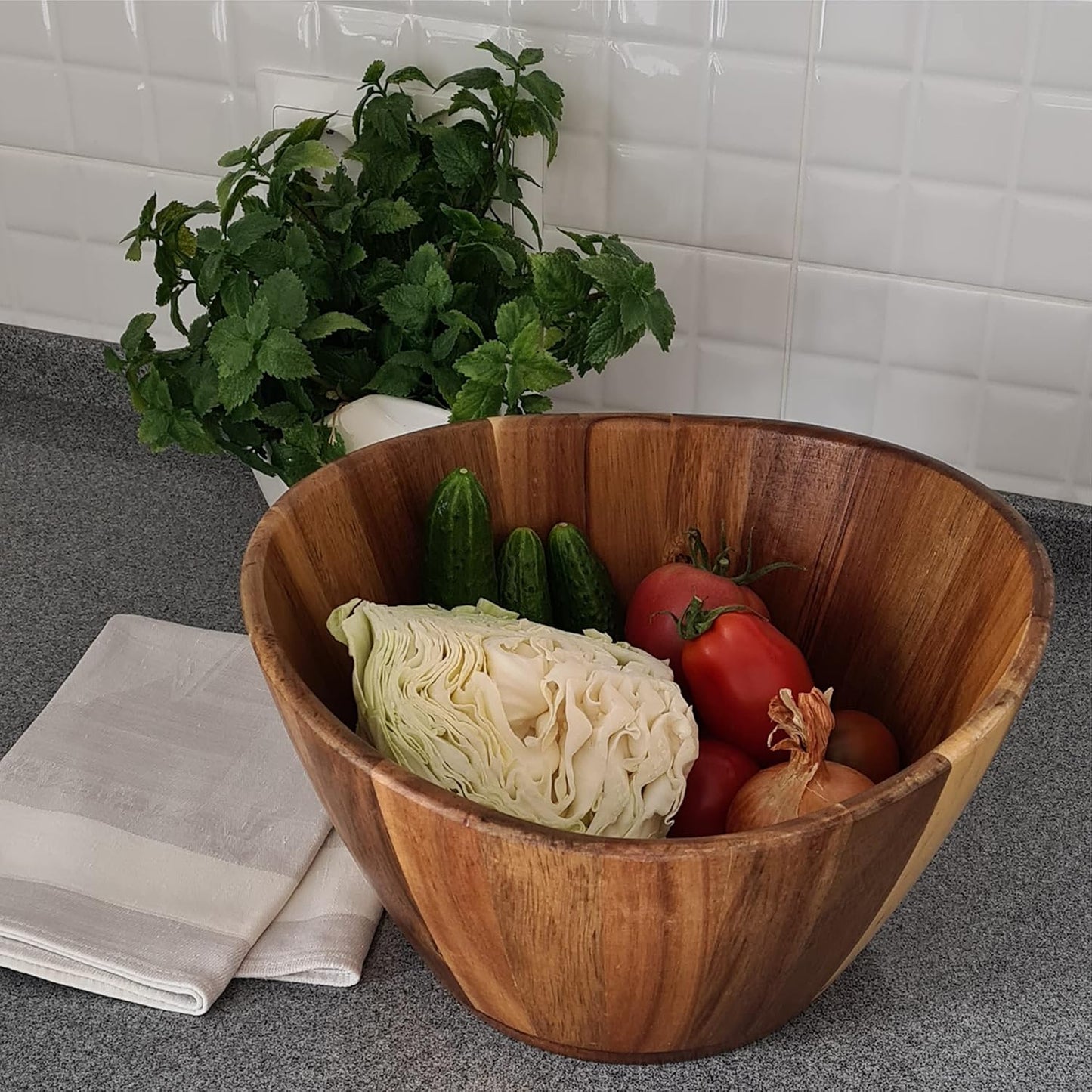 ALEXE® High Quality Acacia Wood Salad Bowl, Large Natural Serving Bowl 30 x 17.5 cm